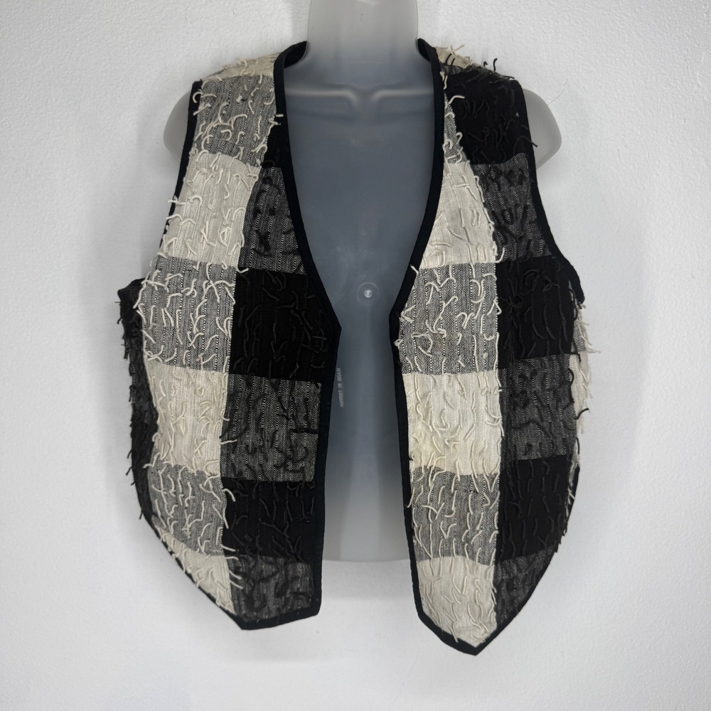 New Identity Womens Buffalo Check Plaid Eyelash Fringe Cotton Vest M Lagenlook